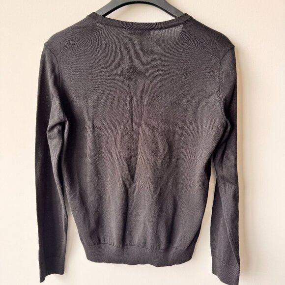 Elborn V-Neck Extra Fine Merino Wool Sweater Black - Picture 4 of 7